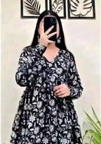 Women’s Stylish Navy Blue Floral Rayon Kurti | Comfortable Daily Wear Long Top | Elegant Printed Tunic for Office, Casual & Festive Look
