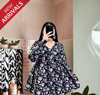 Women’s Stylish Navy Blue Floral Rayon Kurti | Comfortable Daily Wear Long Top | Elegant Printed Tunic for Office, Casual & Festive Look